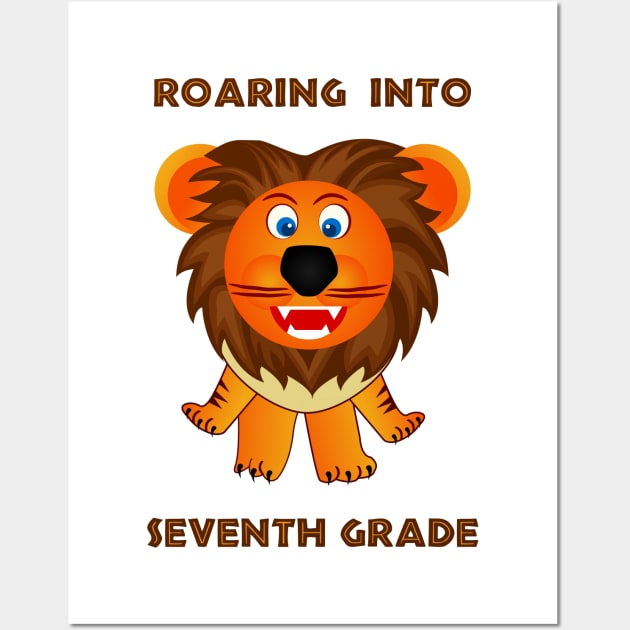 Roaring Into Seventh Grade (Cartoon Lion) Wall Art by TimespunThreads